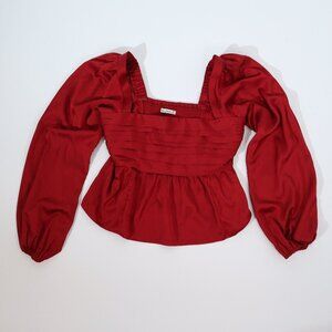 Abercrombie & Fitch Red Peplum Blouse Square Neck Long Sleeve